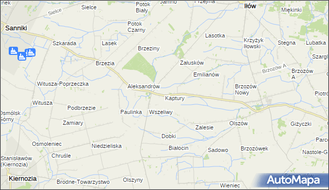 mapa Kaptury gmina Iłów, Kaptury gmina Iłów na mapie Targeo