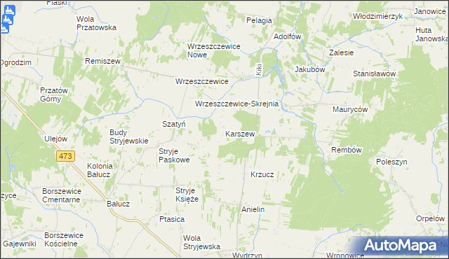 mapa Karszew gmina Łask, Karszew gmina Łask na mapie Targeo