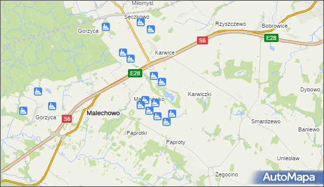 mapa Karw gmina Malechowo, Karw gmina Malechowo na mapie Targeo