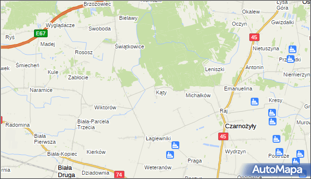mapa Kąty gmina Czarnożyły, Kąty gmina Czarnożyły na mapie Targeo