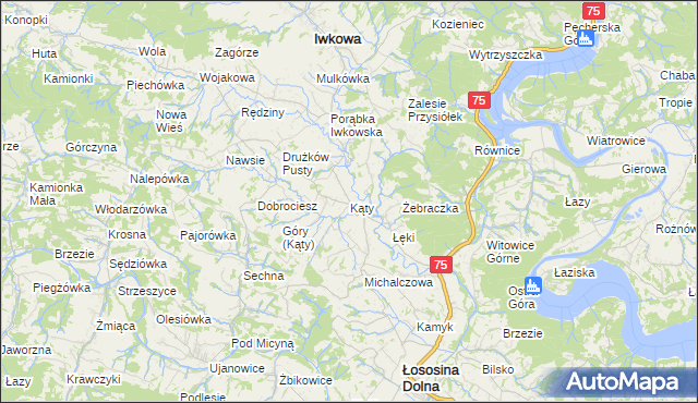 mapa Kąty gmina Iwkowa, Kąty gmina Iwkowa na mapie Targeo
