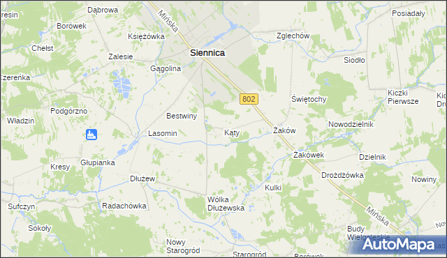 mapa Kąty gmina Siennica, Kąty gmina Siennica na mapie Targeo