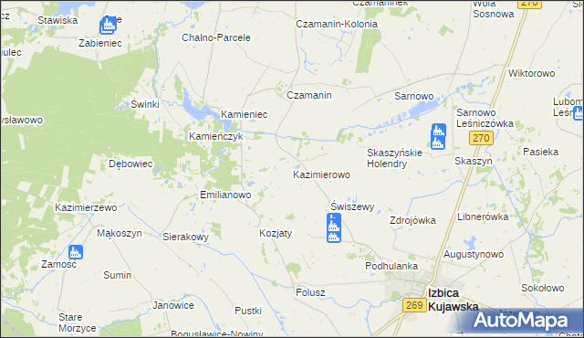 mapa Kazimierowo gmina Izbica Kujawska, Kazimierowo gmina Izbica Kujawska na mapie Targeo