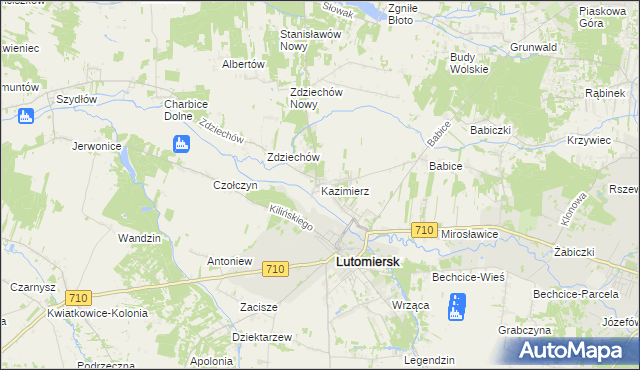 mapa Kazimierz gmina Lutomiersk, Kazimierz gmina Lutomiersk na mapie Targeo