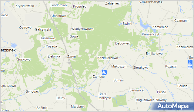 mapa Kazimierzewo gmina Wierzbinek, Kazimierzewo gmina Wierzbinek na mapie Targeo
