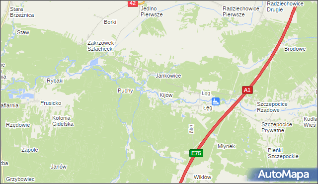 mapa Kijów gmina Kruszyna, Kijów gmina Kruszyna na mapie Targeo