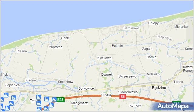mapa Kiszkowo gmina Będzino, Kiszkowo gmina Będzino na mapie Targeo