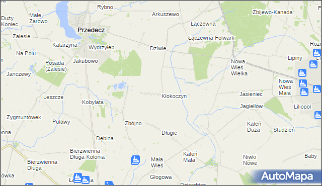 mapa Kłokoczyn gmina Przedecz, Kłokoczyn gmina Przedecz na mapie Targeo