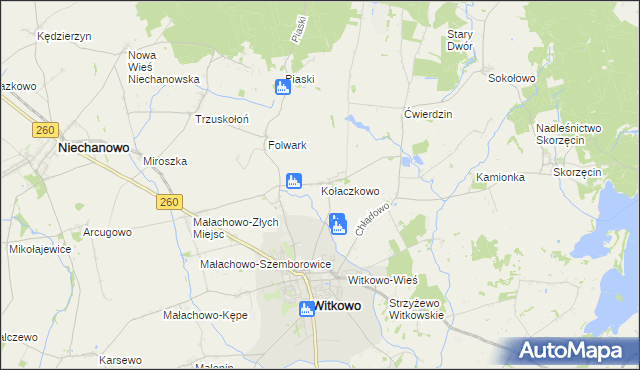 mapa Kołaczkowo gmina Witkowo, Kołaczkowo gmina Witkowo na mapie Targeo