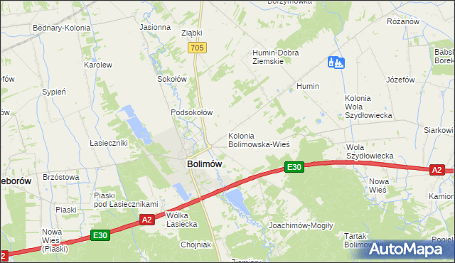 mapa Kolonia Bolimowska-Wieś, Kolonia Bolimowska-Wieś na mapie Targeo