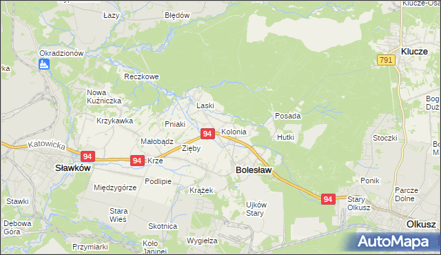 mapa Kolonia gmina Bolesław, Kolonia gmina Bolesław na mapie Targeo