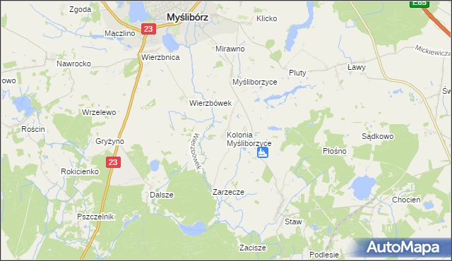 mapa Kolonia Myśliborzyce, Kolonia Myśliborzyce na mapie Targeo