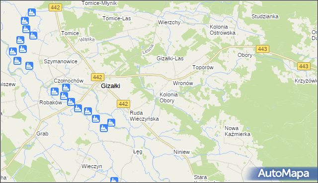 mapa Kolonia Obory, Kolonia Obory na mapie Targeo