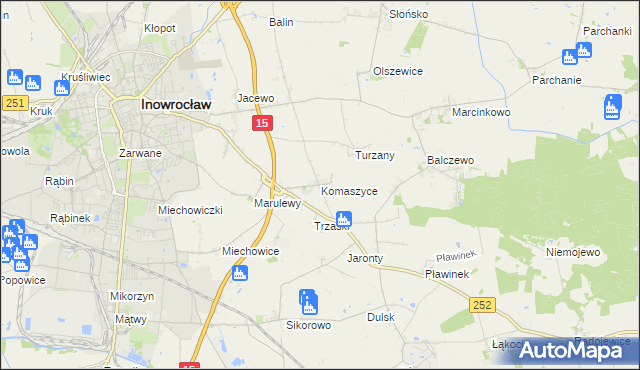 mapa Komaszyce gmina Inowrocław, Komaszyce gmina Inowrocław na mapie Targeo