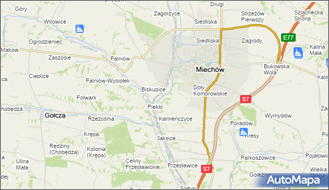 mapa Komorów gmina Miechów, Komorów gmina Miechów na mapie Targeo