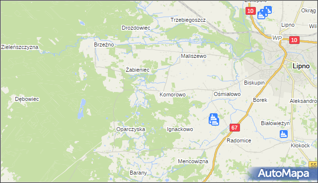 mapa Komorowo gmina Lipno, Komorowo gmina Lipno na mapie Targeo