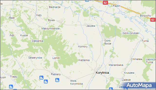 mapa Komory gmina Korytnica, Komory gmina Korytnica na mapie Targeo