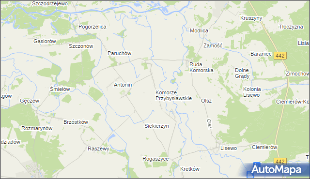 mapa Komorze Przybysławskie, Komorze Przybysławskie na mapie Targeo