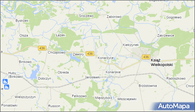 mapa Konarzyce gmina Książ Wielkopolski, Konarzyce gmina Książ Wielkopolski na mapie Targeo