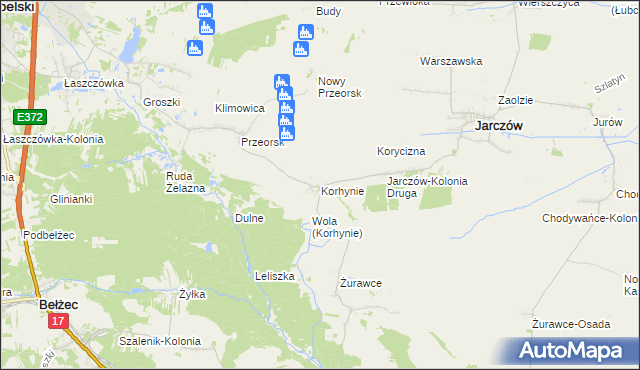 mapa Korhynie, Korhynie na mapie Targeo