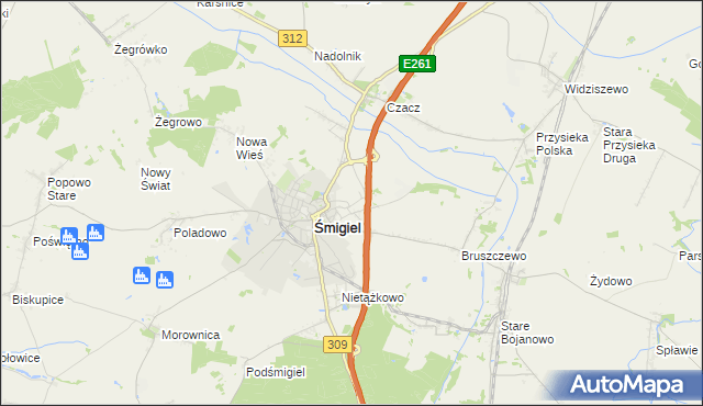 mapa Koszanowo gmina Śmigiel, Koszanowo gmina Śmigiel na mapie Targeo