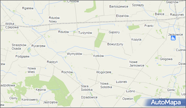 mapa Kotków gmina Grabów, Kotków gmina Grabów na mapie Targeo