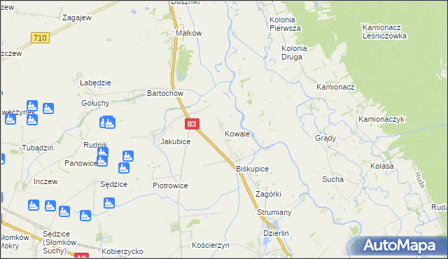 mapa Kowale gmina Sieradz, Kowale gmina Sieradz na mapie Targeo