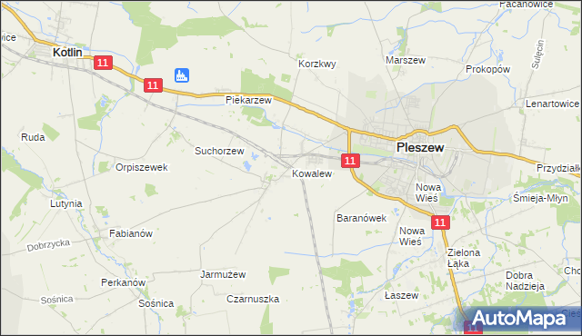 mapa Kowalew gmina Pleszew, Kowalew gmina Pleszew na mapie Targeo