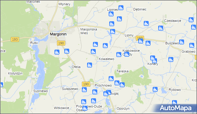 mapa Kowalewo gmina Margonin, Kowalewo gmina Margonin na mapie Targeo