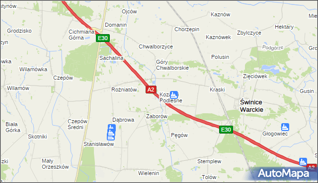 mapa Kozanki Podleśne, Kozanki Podleśne na mapie Targeo