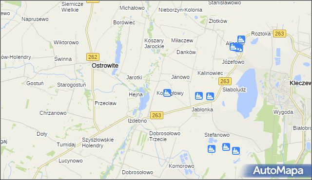 mapa Koziegłowy gmina Kleczew, Koziegłowy gmina Kleczew na mapie Targeo