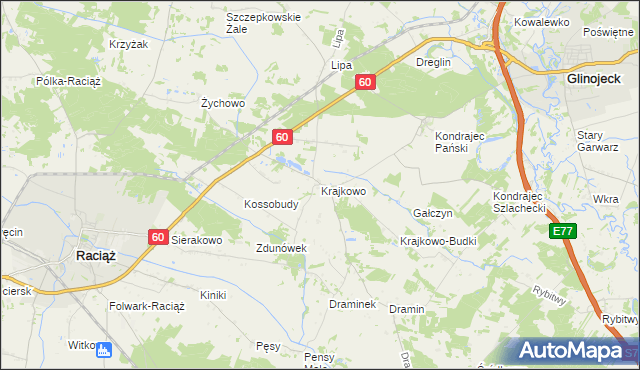 mapa Krajkowo gmina Raciąż, Krajkowo gmina Raciąż na mapie Targeo