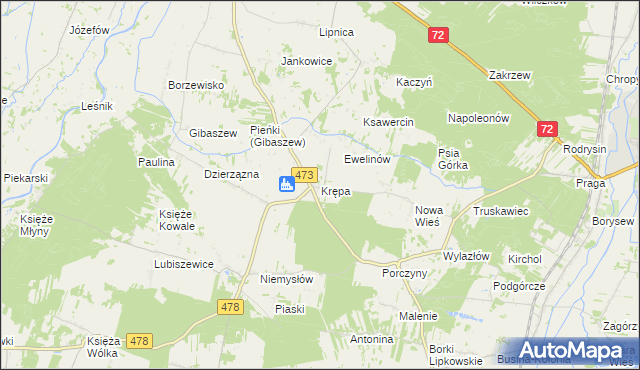 mapa Krępa gmina Poddębice, Krępa gmina Poddębice na mapie Targeo