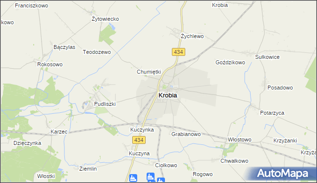 mapa Krobia powiat gostyński, Krobia powiat gostyński na mapie Targeo