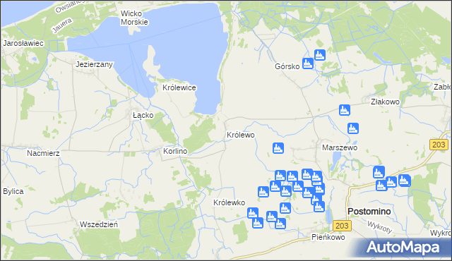 mapa Królewo gmina Postomino, Królewo gmina Postomino na mapie Targeo