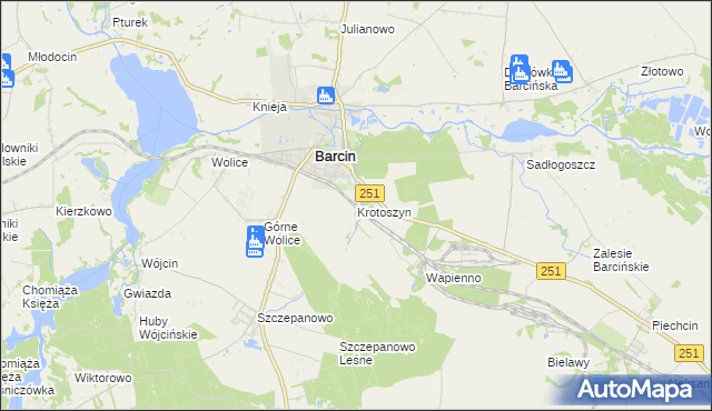 mapa Krotoszyn gmina Barcin, Krotoszyn gmina Barcin na mapie Targeo