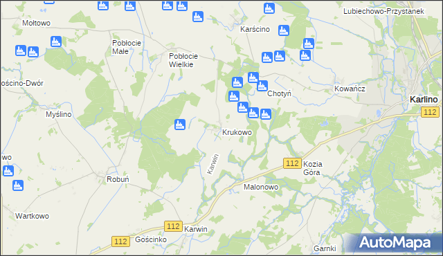 mapa Krukowo gmina Karlino, Krukowo gmina Karlino na mapie Targeo