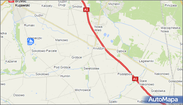 mapa Kruszynek gmina Włocławek, Kruszynek gmina Włocławek na mapie Targeo