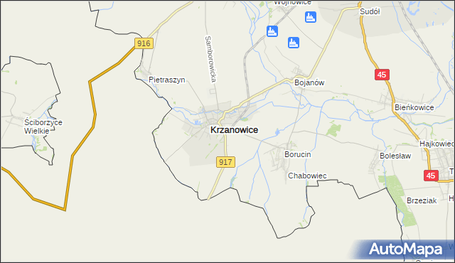 mapa Krzanowice powiat raciborski, Krzanowice powiat raciborski na mapie Targeo