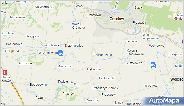 mapa Krzczonowice gmina Ćmielów, Krzczonowice gmina Ćmielów na mapie Targeo