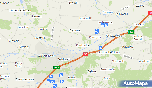 mapa Krzykowice gmina Wolbórz, Krzykowice gmina Wolbórz na mapie Targeo