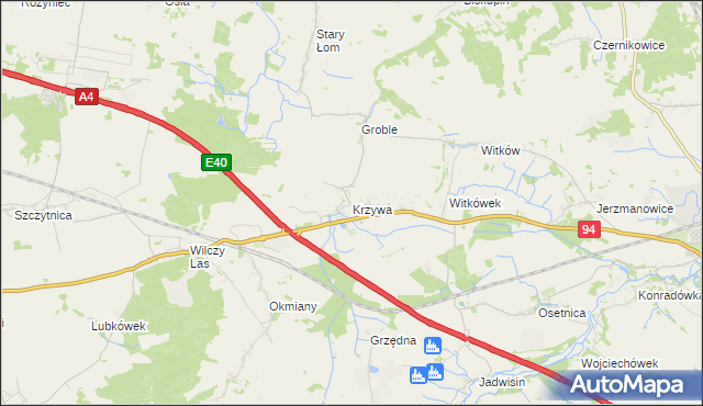 mapa Krzywa gmina Chojnów, Krzywa gmina Chojnów na mapie Targeo