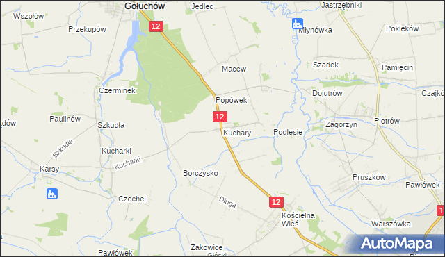 mapa Kuchary gmina Gołuchów, Kuchary gmina Gołuchów na mapie Targeo