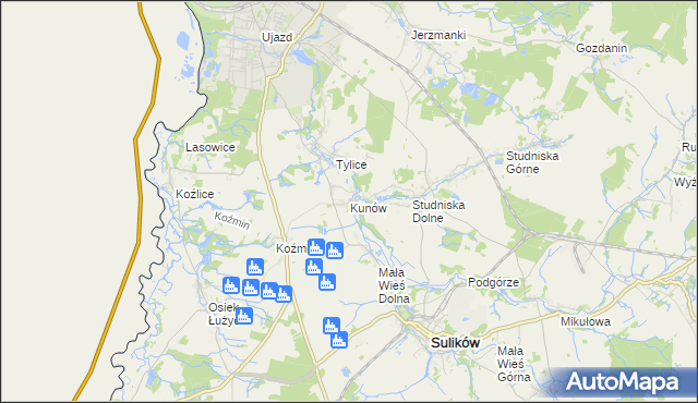 mapa Kunów gmina Zgorzelec, Kunów gmina Zgorzelec na mapie Targeo