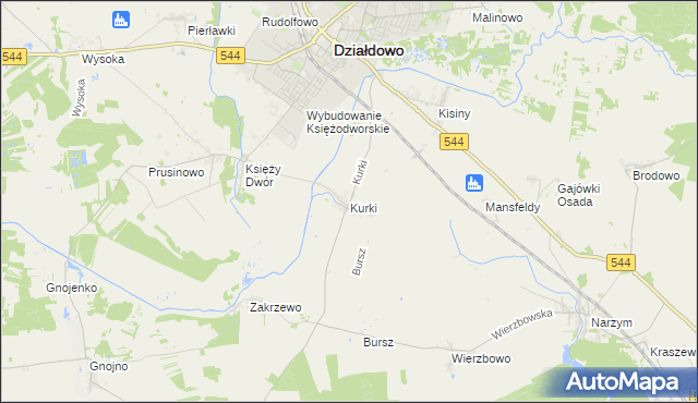mapa Kurki gmina Działdowo, Kurki gmina Działdowo na mapie Targeo