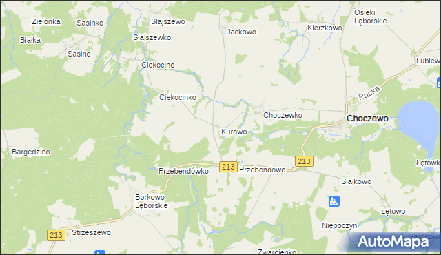 mapa Kurowo gmina Choczewo, Kurowo gmina Choczewo na mapie Targeo