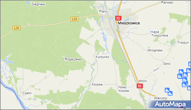 mapa Kurzycko, Kurzycko na mapie Targeo