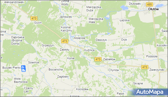 mapa Kuźnica gmina Zelów, Kuźnica gmina Zelów na mapie Targeo