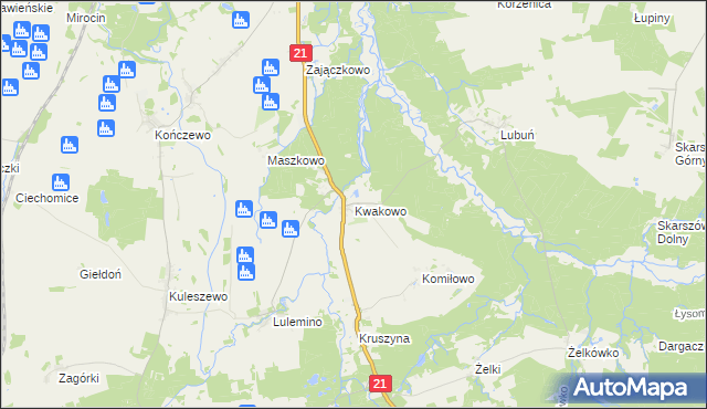 mapa Kwakowo gmina Kobylnica, Kwakowo gmina Kobylnica na mapie Targeo