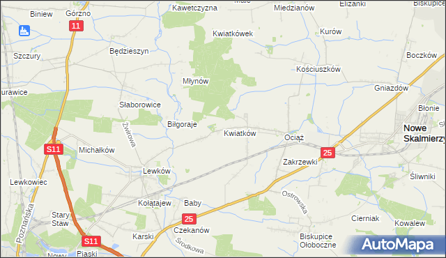 mapa Kwiatków gmina Ostrów Wielkopolski, Kwiatków gmina Ostrów Wielkopolski na mapie Targeo
